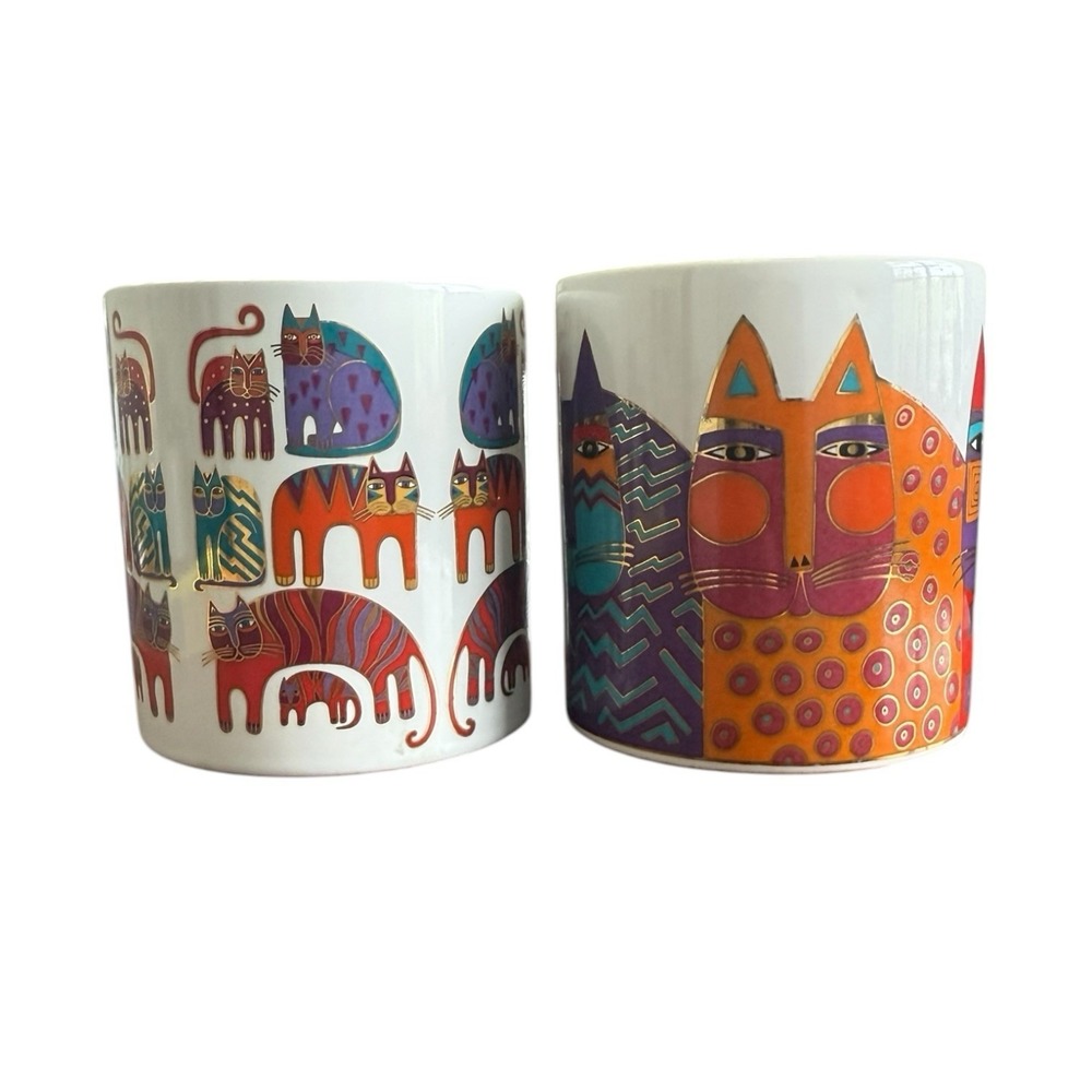 Laurel Burch Colorful Cat Mug Ceramic Coffee Cup Vintage Collectible 80s 90s Art